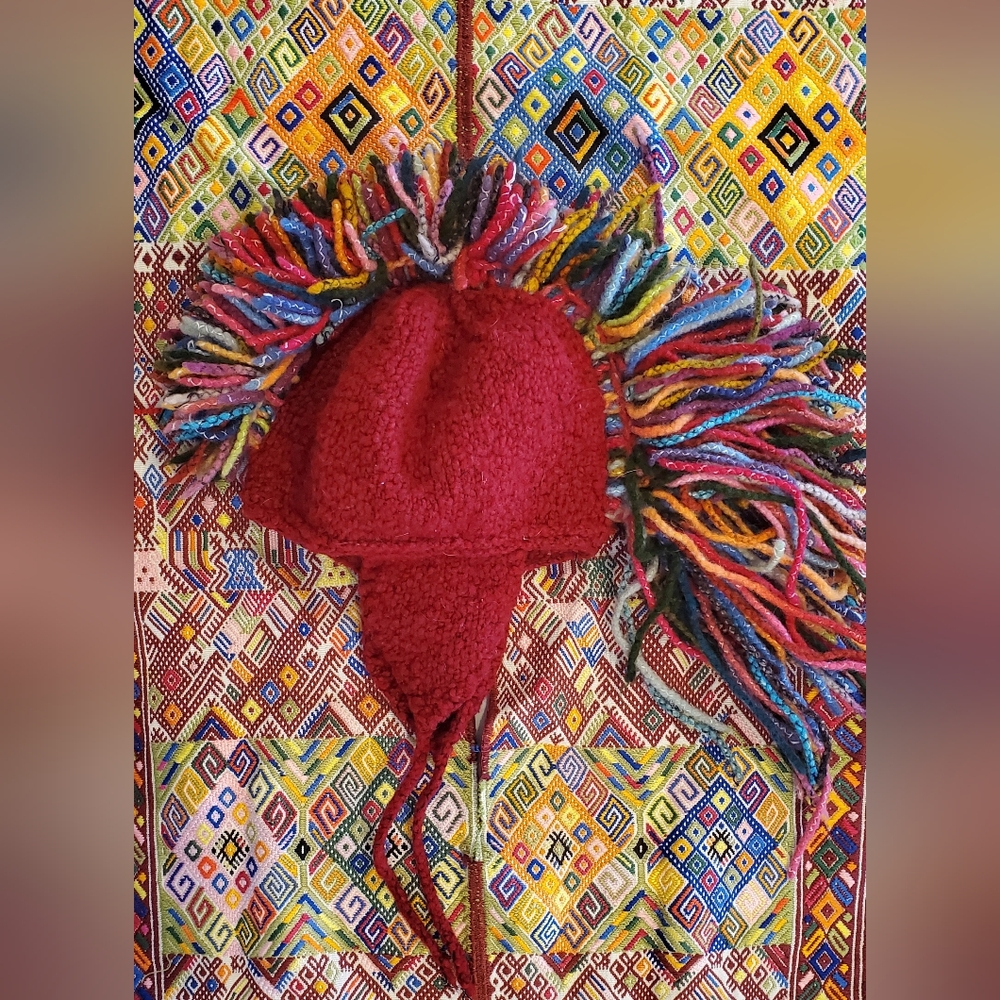 Handmade knit kid's size mohawk or horse mane winter ear flap hat